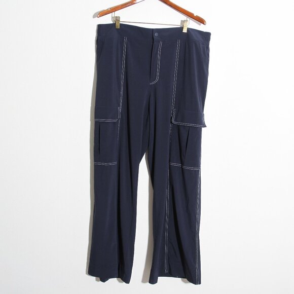 Athleta Chelsea Utility Wide Leg Pant High Rise Navy Blue Contrast Stitch Sz 16 - Picture 2 of 16